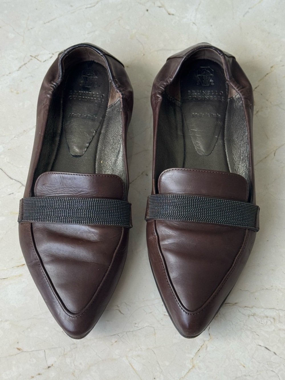 AUTHENTIC Brunello Cucinelli Monili Brown Leather Loafers